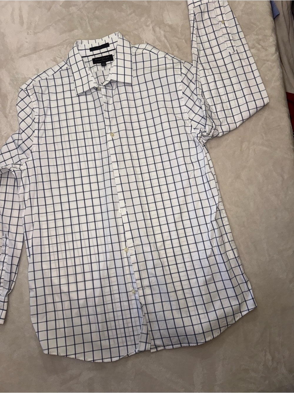 Banana Republic White Dress Shirt with Blue Windowpane Check